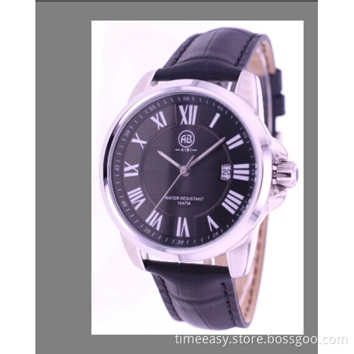 Black Dial and Strap Watch with Plating Rose Gold Case